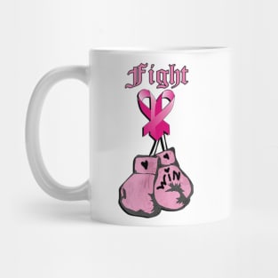 Breast Cancer Awareness Gifts: Inspirational quotes, Fight Pink Ribbon and Distressed Boxing Gloves Breast Cancer Awareness Mug